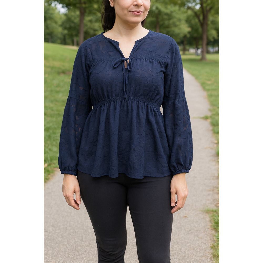 Mason & Belle Joey jacquard Navy long sleeve top Stitch Fix Size Large Office
